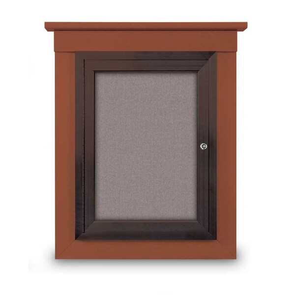 42"x32" 2-Door Enclosed Letterboard, Header, Grey Felt/Cherry